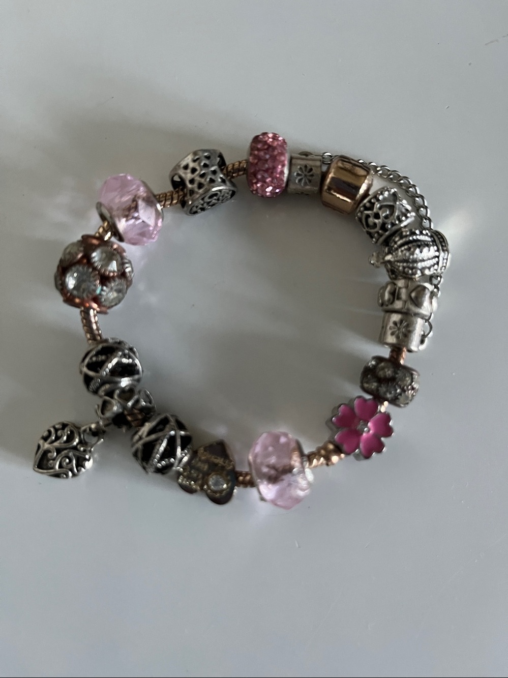 Pandora Rose-Gold & Pink Crystal Charm Bracelet - Picture 2 of 2